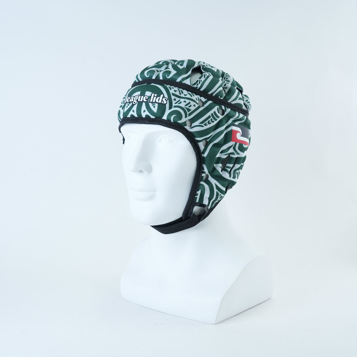 Māori Classic Headguard - Green Edition - worn, front angle view | League Lids