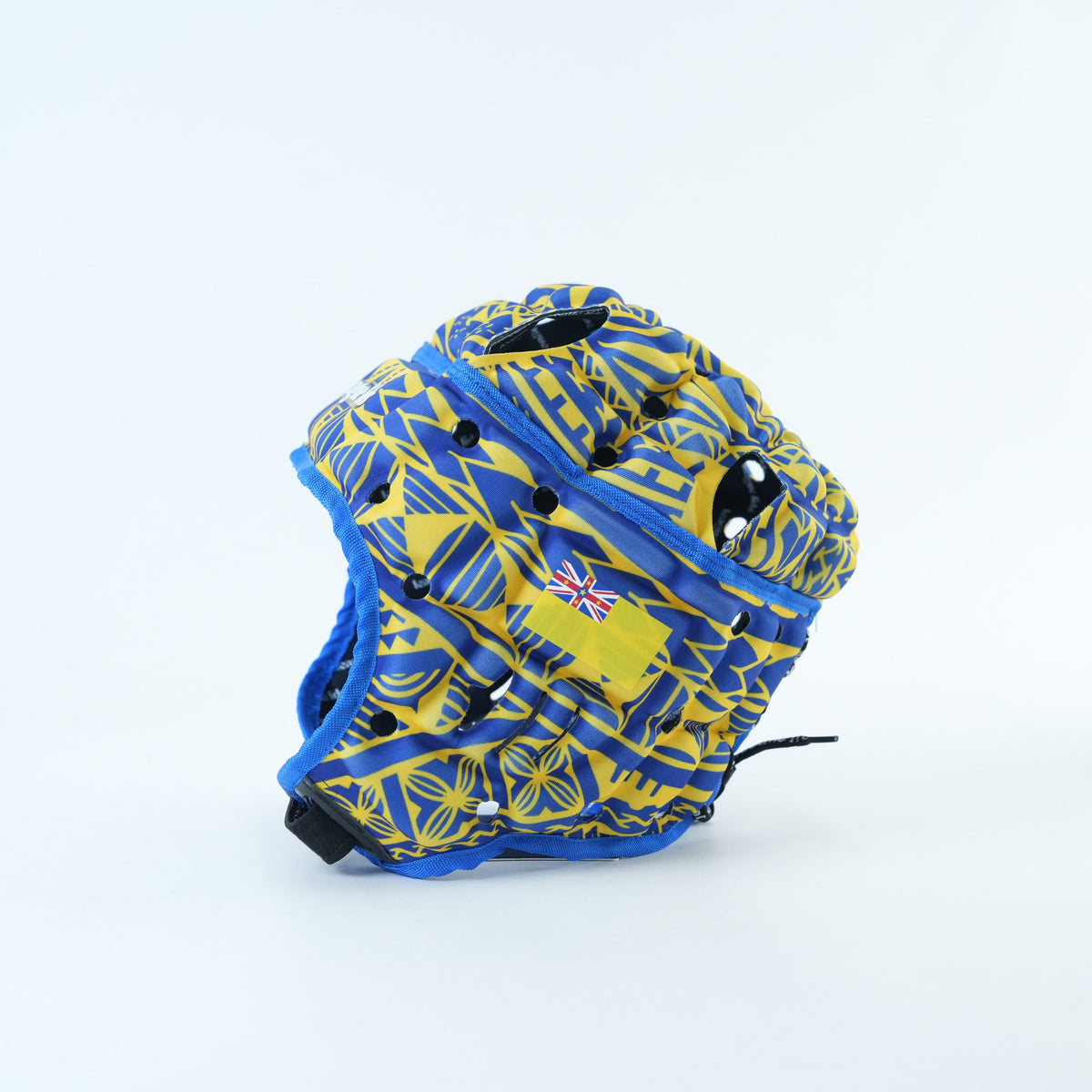 Niue Classic Headguard Lid - side view with flag | League Lids