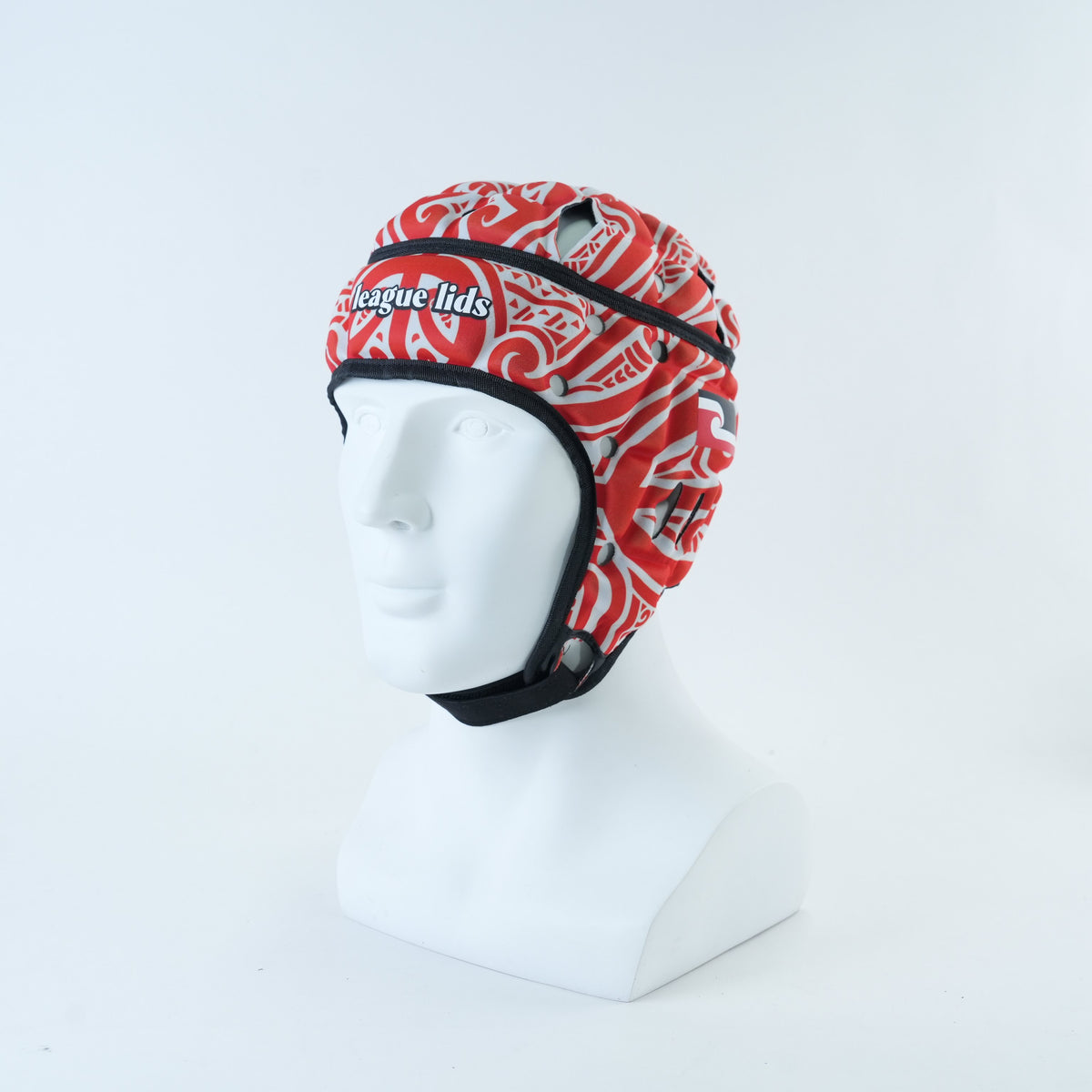 Māori Classic Headguard - Red Edition - worn, front angle view | League Lids